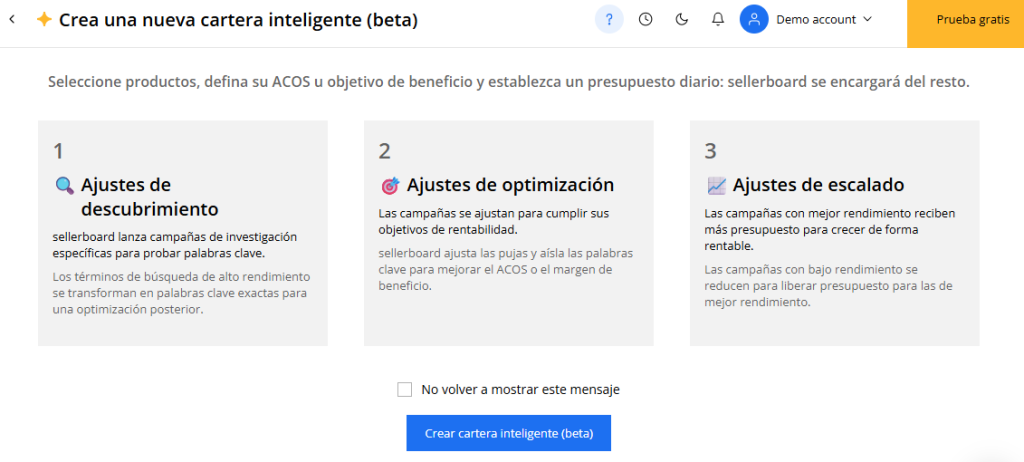 Crear cartera Inteligente PPC Amazon